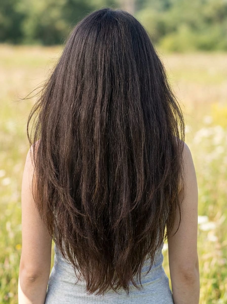 V-Schnitt für sehr langes dickes Haar - Frisur für dickes Haar
